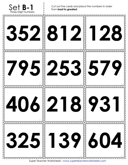Ordering Numbers - Ordering: Card Sort Game (3-Digit Numbers) (Printable PDF Worksheet)