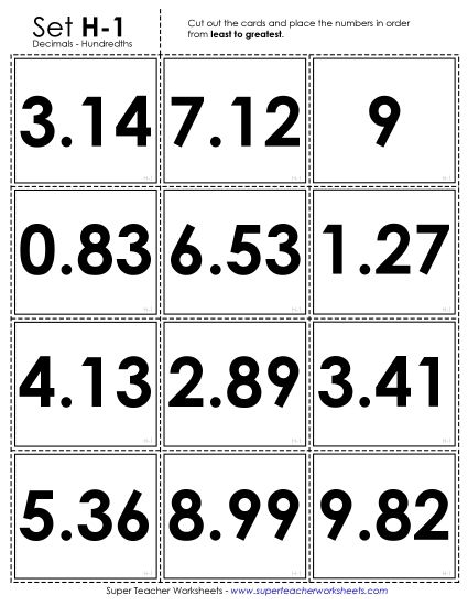 Ordering Decimals - Ordering Card Sort Game: Hundredths (Printable PDF Worksheet)
