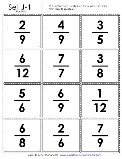 Ordering Fractions - Ordering Fractions: Card Sort (Printable PDF Worksheet)