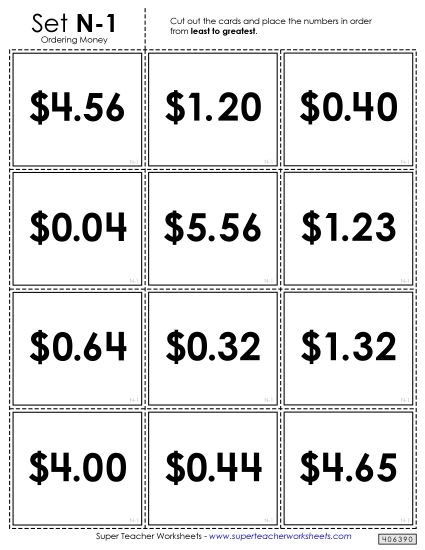 Ordering - Ordering Money Card Sort Game (Printable PDF Worksheet)