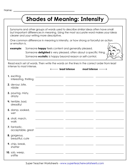 Worksheets - Ordering Shades of Meaning Words (Printable PDF Worksheet)