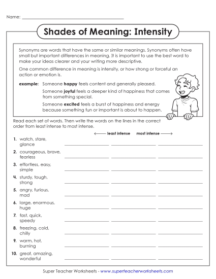 Intermediate Worksheets (Grades 3–5) - Ordering Words By Intensity (Printable PDF Worksheet)