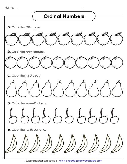 1st through 12th - Ordinal Fruits (Word Form) (Printable PDF Worksheet)