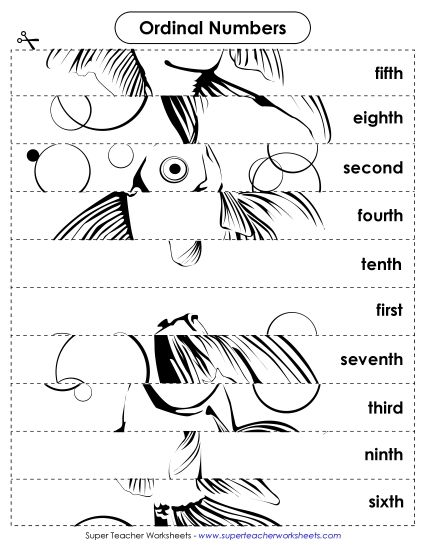 1st through 12th - Ordinal Goldfish Puzzle (Printable PDF Worksheet)