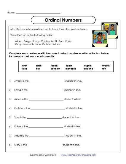 1st through 12th - Ordinal Numbers - Line Up (Printable PDF Worksheet)