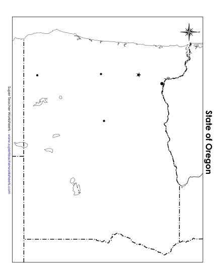 Maps - Oregon State Map (Blank Cities) (Printable PDF Worksheet)