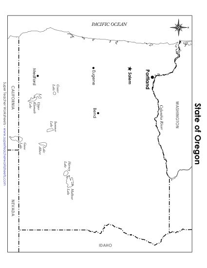 Maps - Oregon State Map (Labeled) (Printable PDF Worksheet)