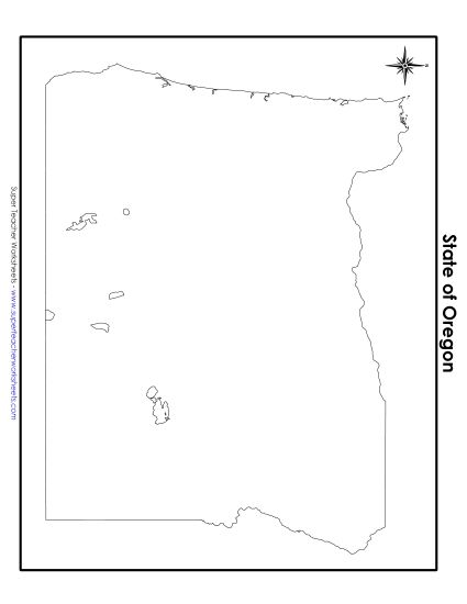 Maps - Oregon State Map (No Bordering States) (Printable PDF Worksheet)