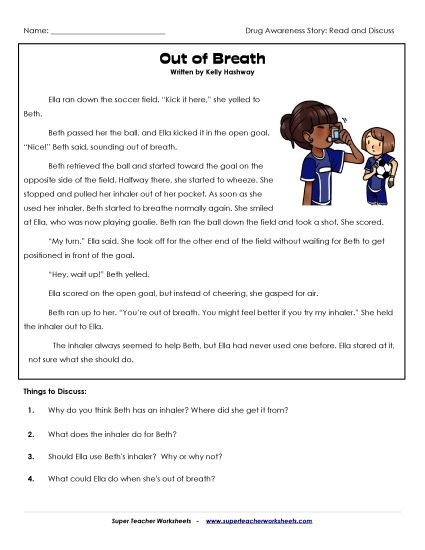 Read and Discuss Stories - Out of Breath (Printable PDF Worksheet)