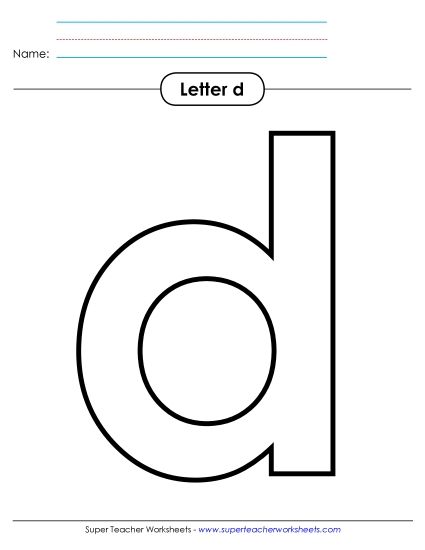 Letter Recognition - Outline - Lowercase d (Printable PDF Worksheet)
