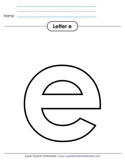 Letter Recognition - Outline - Lowercase e (Printable PDF Worksheet)