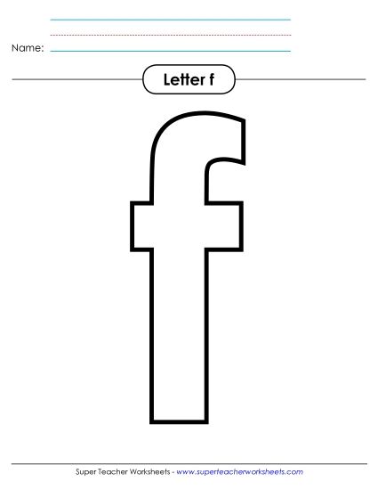 Letter Recognition - Outline - Lowercase f (Printable PDF Worksheet)