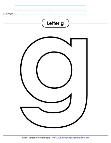 Letter Recognition - Outline - Lowercase g (Printable PDF Worksheet)