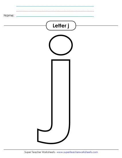 Letter Recognition - Outline - Lowercase j (Printable PDF Worksheet)