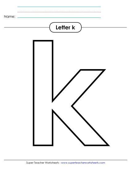 Letter Recognition - Outline - Lowercase k (Printable PDF Worksheet)