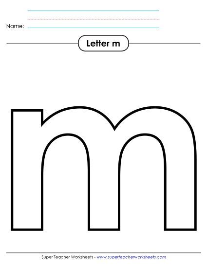 Letter Recognition - Outline - Lowercase m (Printable PDF Worksheet)