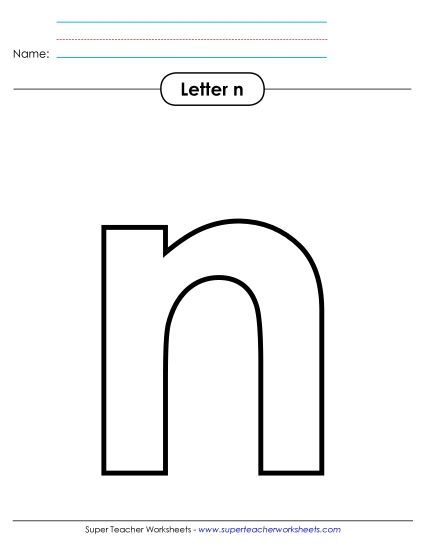 Letter Recognition - Outline - Lowercase n (Printable PDF Worksheet)