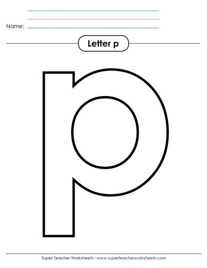 Letter Recognition - Outline - Lowercase p (Printable PDF Worksheet)