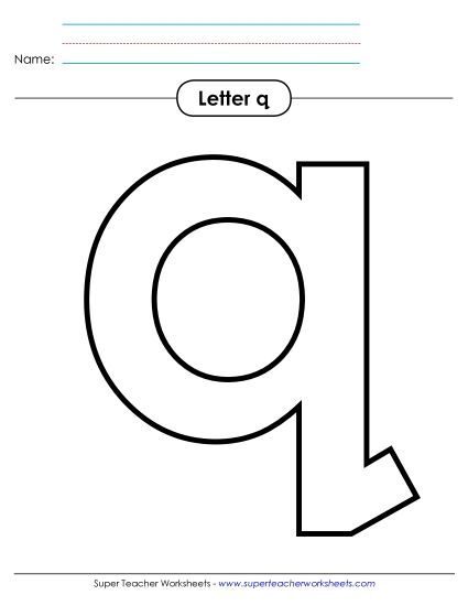 Letter Recognition - Outline - Lowercase q (Pointed Q) (Printable PDF Worksheet)