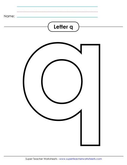 Letter Recognition - Outline - Lowercase q (Straight Q) (Printable PDF Worksheet)