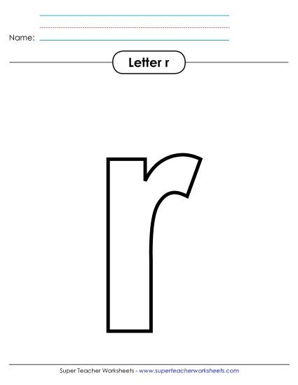Letter Recognition - Outline - Lowercase r (Printable PDF Worksheet)