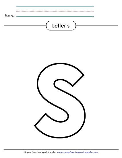 Letter Recognition - Outline - Lowercase s (Printable PDF Worksheet)
