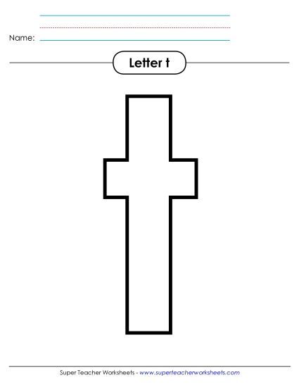 Letter Recognition - Outline - Lowercase t (Printable PDF Worksheet)