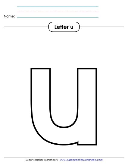 Letter Recognition - Outline - Lowercase u (Printable PDF Worksheet)