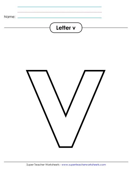 Letter Recognition - Outline - Lowercase v (Printable PDF Worksheet)