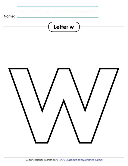 Letter Recognition - Outline - Lowercase w (Printable PDF Worksheet)
