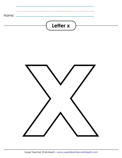 Letter Recognition - Outline - Lowercase x (Printable PDF Worksheet)
