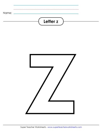 Letter Recognition - Outline - Lowercase z (Printable PDF Worksheet)