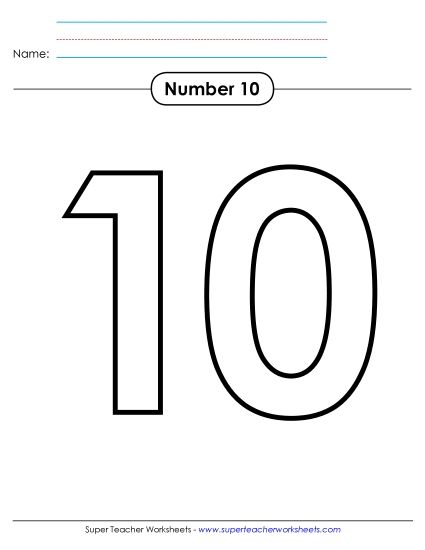 Number Ten - Outline - Number 10 (Printable PDF Worksheet)