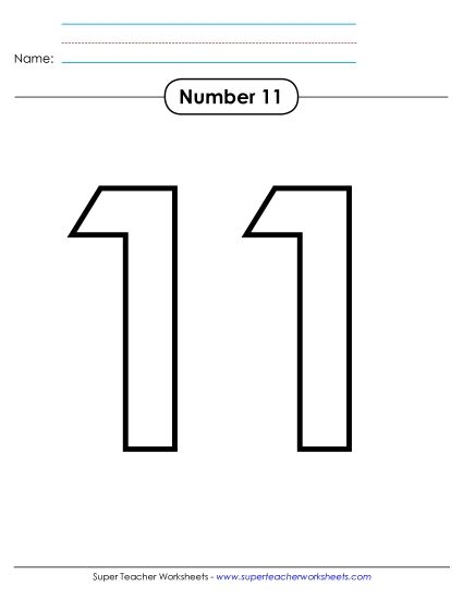 Number Eleven - Outline - Number 11 (Printable PDF Worksheet)