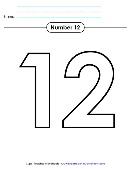Number Twelve - Outline - Number 12 (Printable PDF Worksheet)