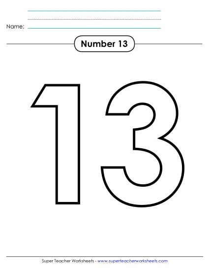 Number Thirteen - Outline - Number 13 (Printable PDF Worksheet)