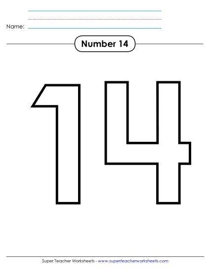 Number Fourteen - Outline - Number 14 (Printable PDF Worksheet)