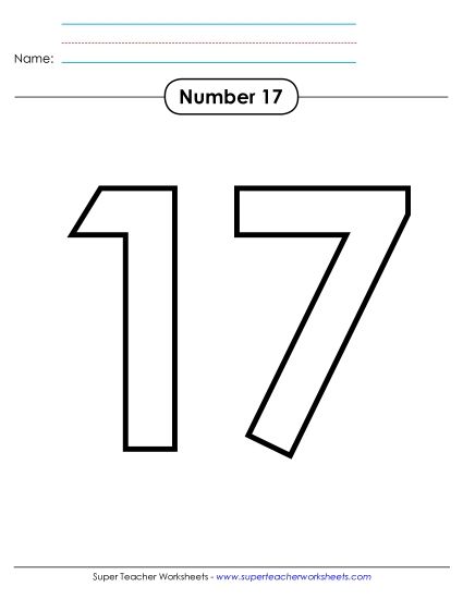 Number Seventeen - Outline - Number 17 (Printable PDF Worksheet)