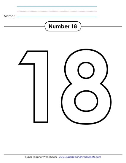Number Eighteen - Outline - Number 18 (Printable PDF Worksheet)