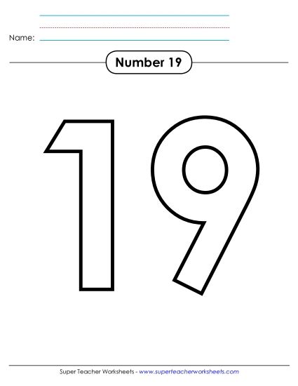 Number Nineteen - Outline - Number 19 (Printable PDF Worksheet)