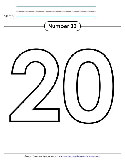 Number Twenty - Outline - Number 20 (Printable PDF Worksheet)