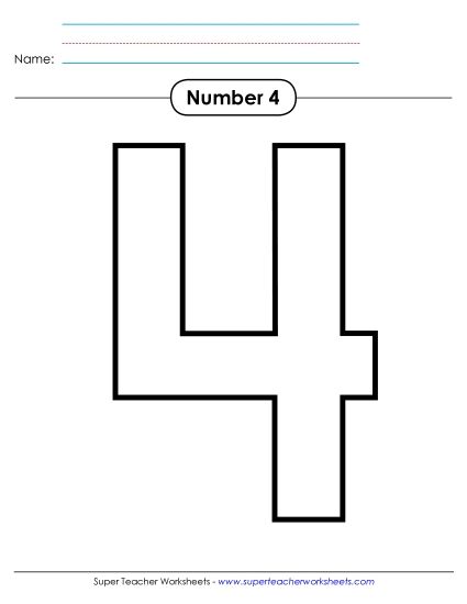 Number Four - Outline - Number 4 (Printable PDF Worksheet)