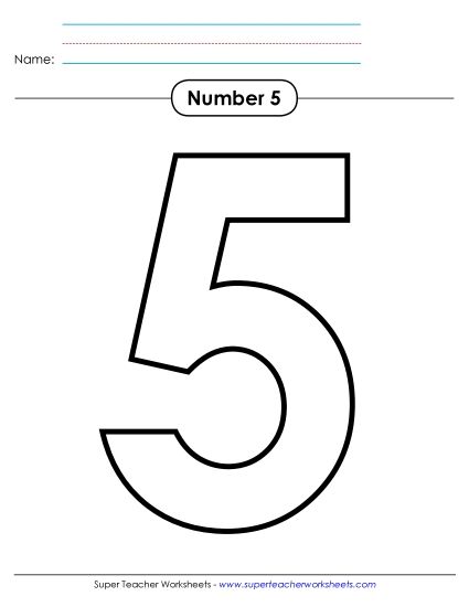 Number Five - Outline - Number 5 (Printable PDF Worksheet)