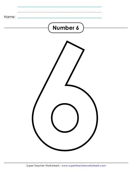 Number Six - Outline - Number 6 (Printable PDF Worksheet)