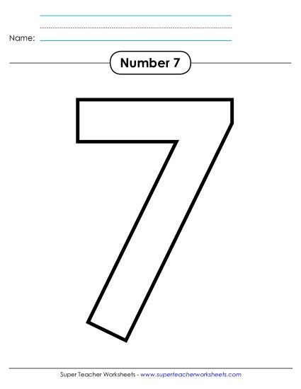 Number Seven - Outline - Number 7 (Printable PDF Worksheet)