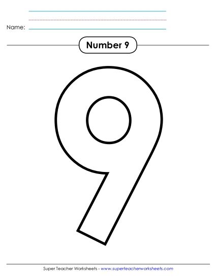 Number Nine - Outline - Number 9 (Printable PDF Worksheet)