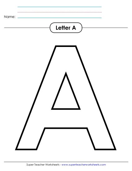 Letter Recognition - Outline - Uppercase A (Printable PDF Worksheet)