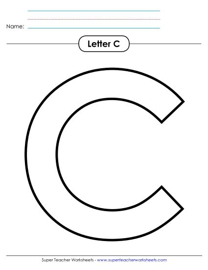 Letter Recognition - Outline - Uppercase C (Printable PDF Worksheet)