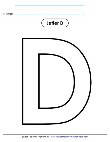 Letter Recognition - Outline - Uppercase D (Printable PDF Worksheet)