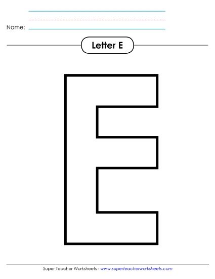 Letter Recognition - Outline - Uppercase E (Printable PDF Worksheet)